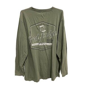 Graphic Tee Red Lodge Montana Size XXL Long Sleeve T Shirt Olive Green Cotton